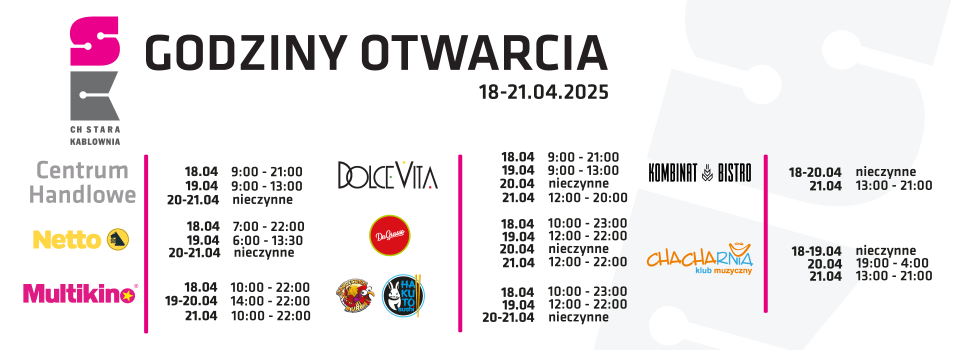 Wielkanocne godziny otwarcia