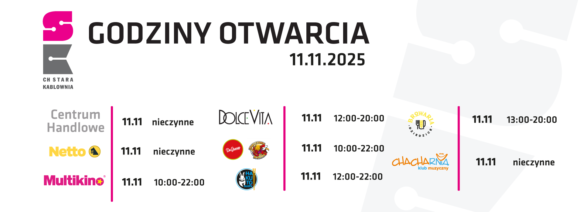 Godziny otwarcia 11.11