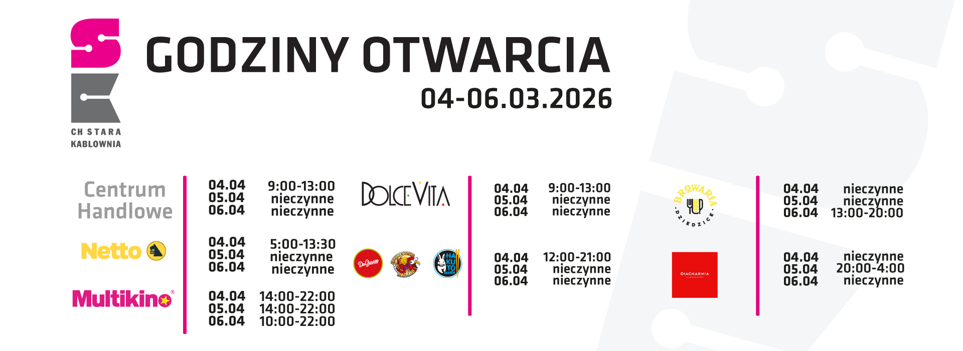 Wielkanocne godziny otwarcia