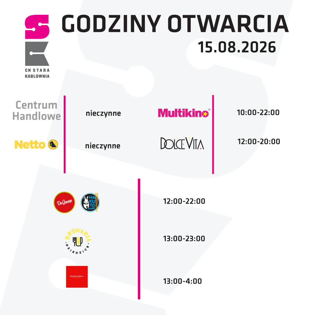 Godziny otwarcia 15.08